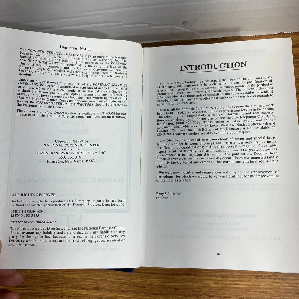 Forensic Services Directory 11th Edition 1994 Experts Specialists Engineers HC - Image 4 of 4