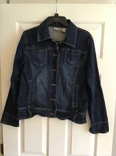 Chicos Platinum Denim Jean Jacket Size 1 Faux Pockets 