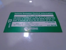 1970 Reproduction Mopar 440-4 A/T Emission Decal