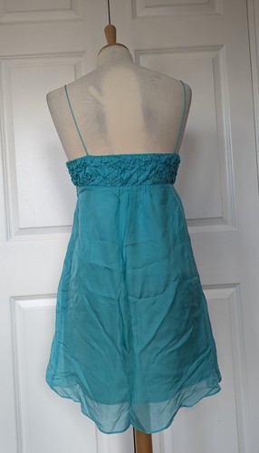 VESTIDO SIN TIRANTES PAUL & JOE HERMANA VERDE AZULADO SEDA TALLA 8 EXCELENTE ESTADO - Imagen 3 de 6