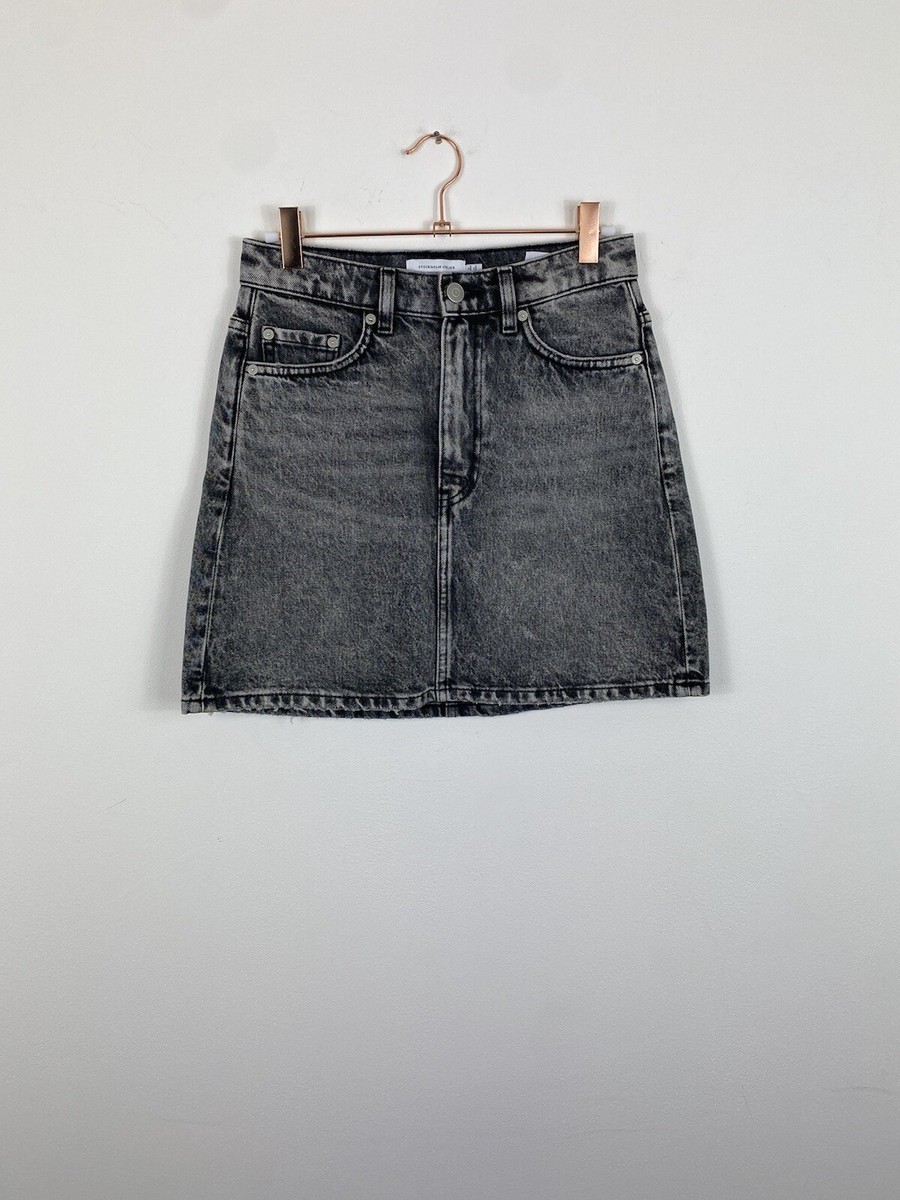Other Stories Black Grey Mid Wash A-Line Denim Skirt Summer