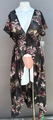 Live 4 Truth Large Top Black Multicolored Floral Flutter Cap Kimono Duster NWT