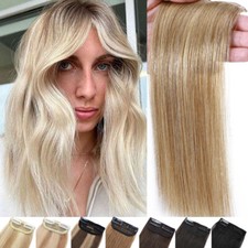 Clip in Russian Remy Human Hair Extensions Topper Hairpiece Thick Short Hair Pad