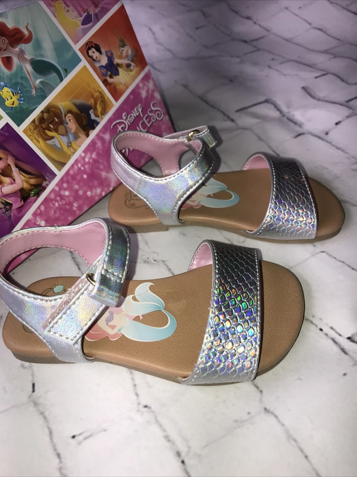 Sandalias Ariel Princesa Disney La Sirenita Niñas Talla 5 Plata Punta Abierta Foto 2 de 4