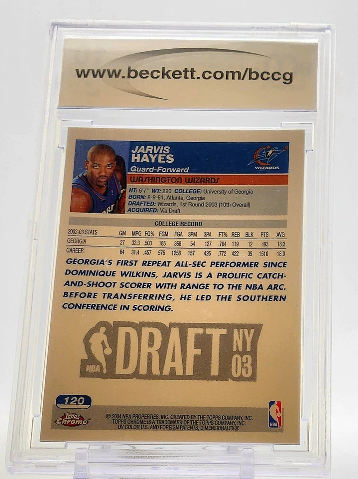 2003-04 Topps cromo baloncesto Jarvis Hayes #120 (RC) Wizards BCCG 10 Foto 2 de 2