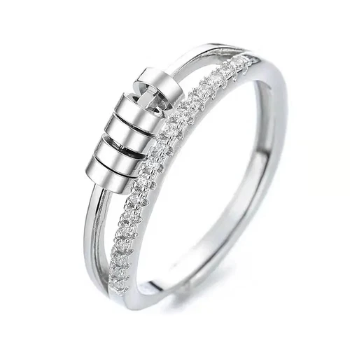 925 Sterling Silver Zircon Fidget Spinner Ring Adjustable Unisex Anxiety Relief - Picture 31 of 40