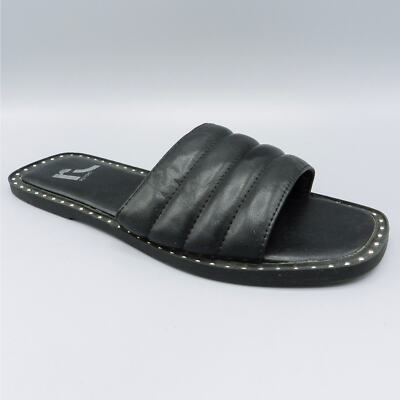 Report Rosalee Puff Slide Sandals Studded Sz 7 Black Faux Leather Square Toe