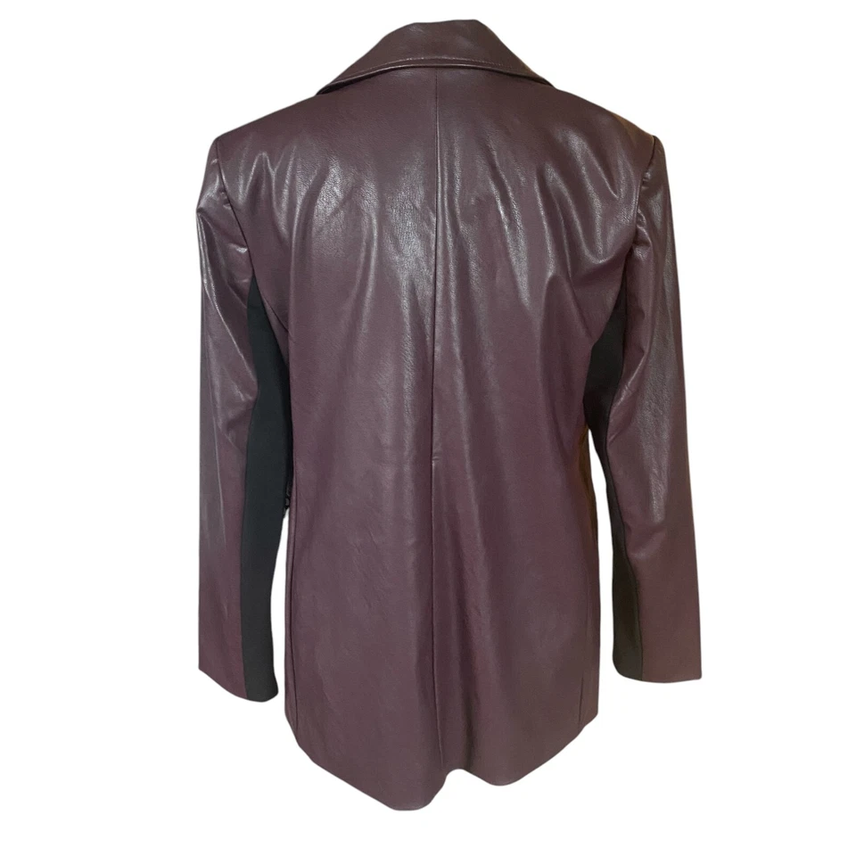 IMAN Imitación Cuero Marrón Rojizo Manga Larga Forrado Blazer Chaqueta Abrigo Mujer M Foto 4 de 4