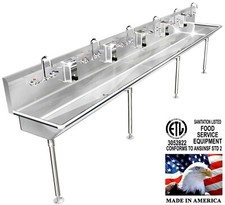 MULTI USER 6 STATION HAND SINK 144" MANUAL FAUCETS (2) 2" NPT DRAINS MADE IN USA