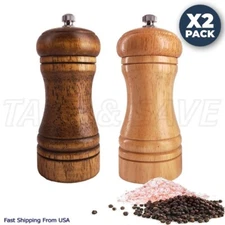 Salt & Pepper Grinder Mill Set Wood w/ Adjustable Coarseness 5.5in / Set of 2