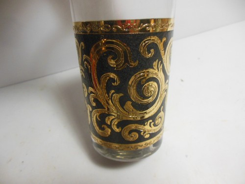 Vaso de desplazamiento barroco CULVER ÉBANO NEGRO ORO 22K vidrio alto - Imagen 2 de 4