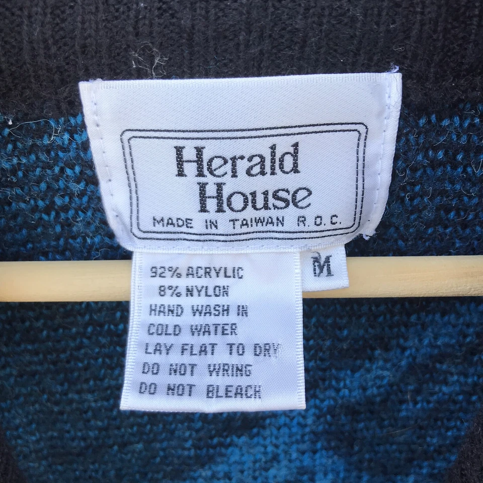 Suéter Cárdigan Vintage Años 80 Gráfico Tejido Profundo V, Mediano Foto 3 de 4