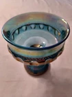 VINTAGE INDIANA CARNIVAL GLASS KINGS CROWN THUMBPRINT BLUE IRIDESCENT COMPOTE