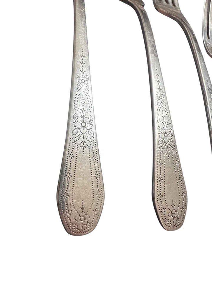 Juego de 7 cucharas tenedores cubiertos plateados Paul Revere Oneida Community de colección Foto 4 de 4