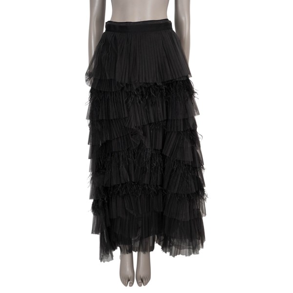 Black Tulle Maxi Skirt with Feather Trim Size 40