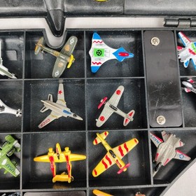 1989 Micro Machines Black Grey Stealth Bomber Carring Case w/ 19 Aircraft Toys