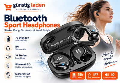 Bluetooth Sport Headphones 75 Stunden Akku IP7 Wasserdicht 10 Stufen Lautstärke