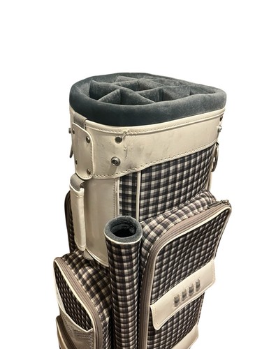 Nike Golf Cart Bag Plaid Gray Pink White Faux Patent Leather Trim 10 Way Divider - Picture 12 of 19