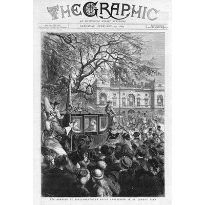 ERÖFFNUNG DES PARLAMENTS Königliche Prozession im St. James Park - Antiker Druck 1877