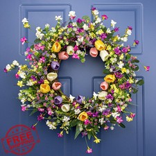 Rustic Spring Tulip Wreath for Front Door, Summer Floral