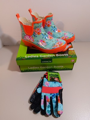 #ad GARDENLINE NIB NEW IN BOX Floral Ladies Garden Rubber Boots 8 With L pr Gloves $29.99