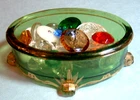 31 Vintage /Antq Clear & Milkglass Glass Buttons in Green EAPG Antq Trinket Dish