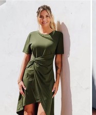 NWOT Army Green Twist Front Short Sleeve Dress
