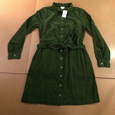 J.Crew Womens 6 Green Corduroy Long Sleeve Belted Button Front Shirt Dress NWT