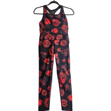 Victoria Secret Sports Bra Legging Set Black Roses Racer Back Sz Medium NWT Gym
