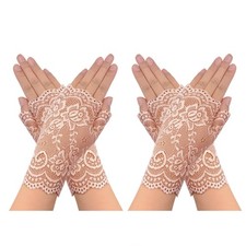 obmwang 2 Pairs Women's Lace Gloves Fingerless Floral Gloves Apricot,apricot