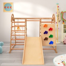 7-in-1 Klettergerüst aus Holz mit Schaukel, Rutsche, Netz & Ringen für Kinder