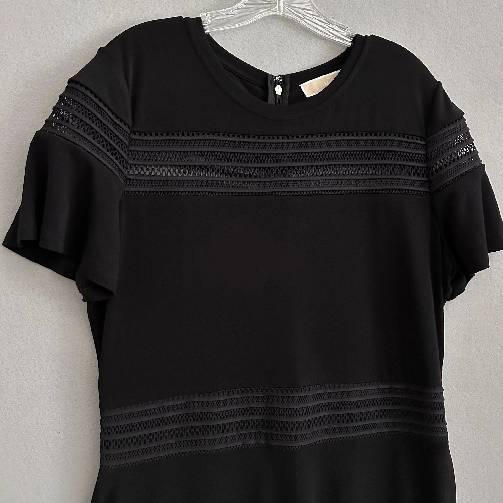 Abito Michael Kors nero A Line manica corta orlo arricciato girocollo inserti in rete XL