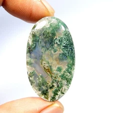 Natural Seaweed Green Moss Agate Cabochon Oval Shape Gemstone Loose 34 Ct #11345