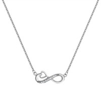 Infinity Herz Kette 925 Silber Rhodiniert 10 Zirkonia 45Cm Damen NEU