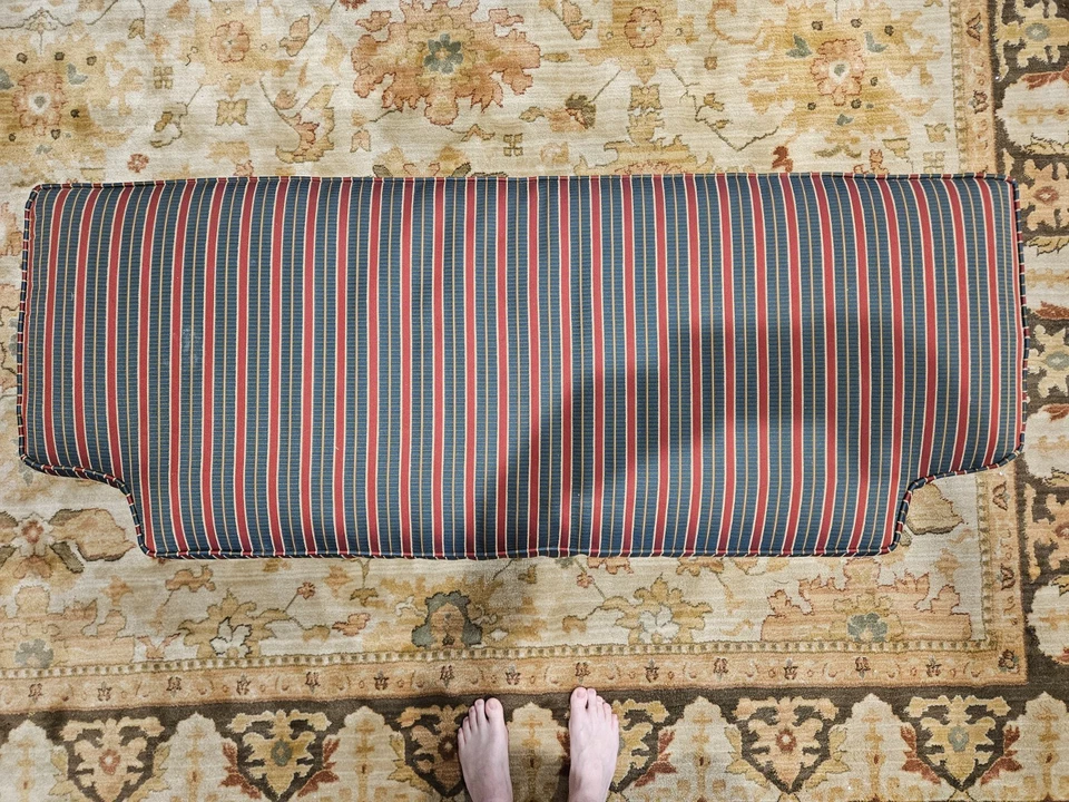 Bassett Upholstered Blue, Red and Gold Striped Accent Bench - Image 2 of 4