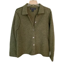 Herman Geist Women Sz.L Button Front Green Wool Sweater Jacket