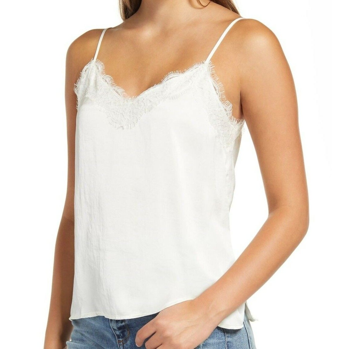 BP. Womens Camisole XXS Ivory NWT Eyelash Lace Trim Adjustable Spaghetti Straps