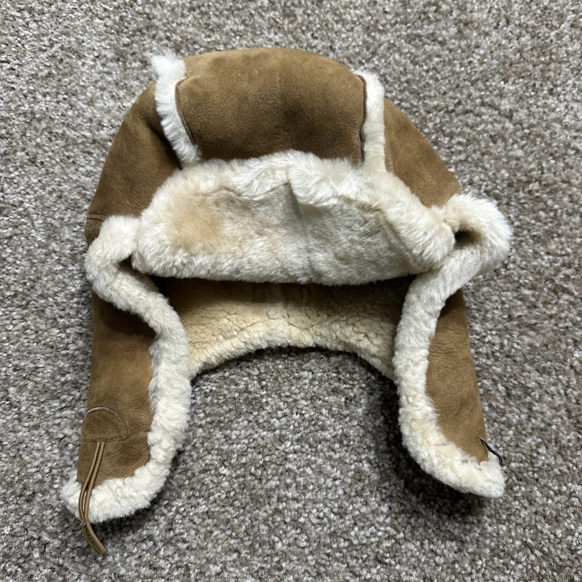 UGG Brown Shearling Leather Hat Fur Trim Winter Aviator Style OS Aviator Hat Sheepskin Uggs | Sheepskin Pilot-Style Hat main image 3