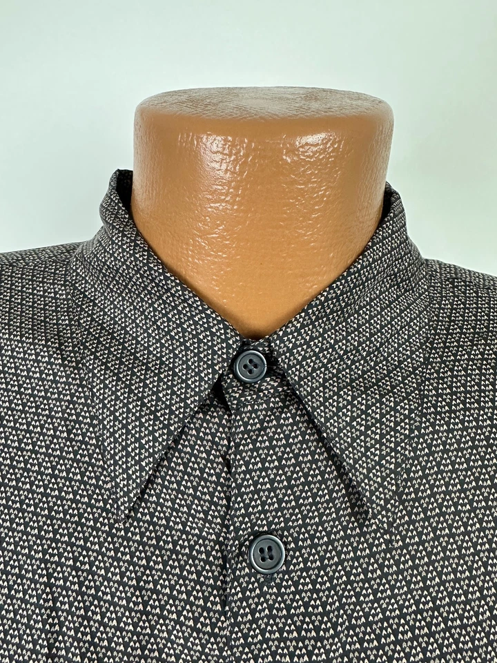 Vintage 90s Silk Shirt Men Large Button Up Geometric Triangles Black Chereskin - Image 3 of 4