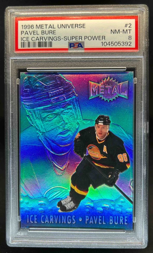 Fleer Metal Universe Pavel Bure 1996-97 tallas de hielo Super Power #2 PSA 8