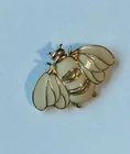 Vintage Trifari Bee Brooch Cream Enamel Gold Tone Costume Jewelry