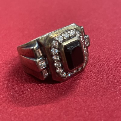 Vergoldeter quadratischer Ring Sterlingsilber schwarzer Onyx Größe 9