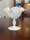 Vintag Fenton ‘Old Virginia’  White Opaque Milk Glass Ruffled Compote/Candy Dish
