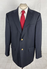 Custom Made Men's Navy Blue Wool Blend Classic Blazer 44L Two Button Gold Tone