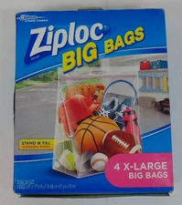Ziploc Big Bag XL (4 Bags) Stand N Fill 10 gallon Size 2ft x 1ft New