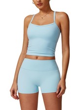 Workout Sets for Women 2 Piece High Waisted Seamless Butt Lifting Shorts Gym ...