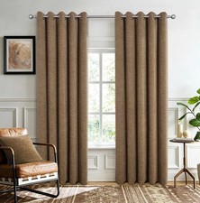 Thermal Inter Lined Chenille Langley Eyelet Curtains Oatmeal Brown