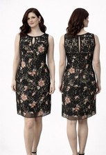 Taylor Dress 10 Black Floral Embroidered Stretch Sheath Keyhole Career Church