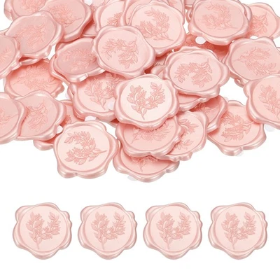 Autocollants gaufrés adhésifs sceau cire eucalyptus, lot 50, rose vif - Photo 1/4