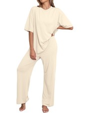 Lounge Sets for Women Knit Short Sleeve Tops and Long Pants Soft Comfy Pajamas S